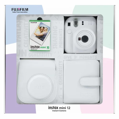 Instax mini 12 Beyaz Fotoğraf Makinesi 10'lu Film Kare Albüm ve Deri Kılıf Bundle Box - 1