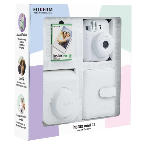 Instax mini 12 Beyaz Fotoğraf Makinesi 10'lu Film Kare Albüm ve Deri Kılıf Bundle Box - 2