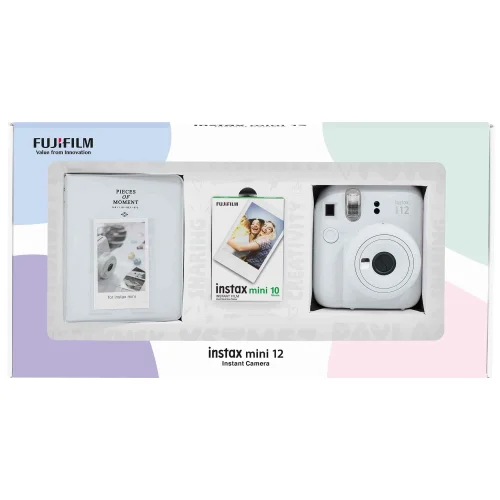 Instax mini 12 Beyaz Fotoğraf Makinesi 10'lu Film ve PVC Albüm Bundle Box - 1