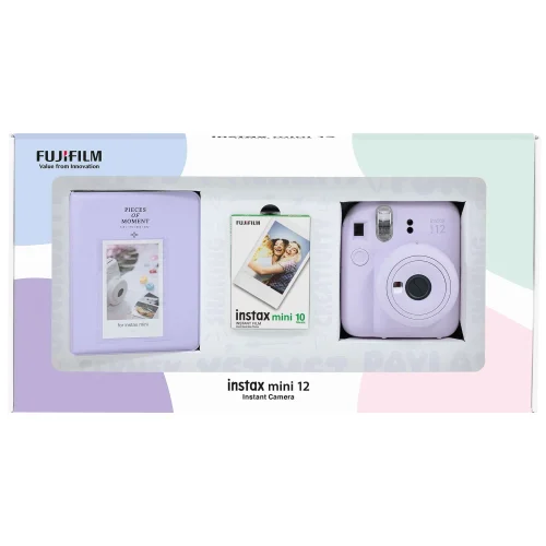Instax mini 12 Lila Fotoğraf Makinesi 10'lu Film ve PVC Albüm Bundle Box - 1