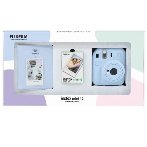Instax mini 12 Mavi Fotoğraf Makinesi 10'lu Film ve PVC Albüm Bundle Box - 1