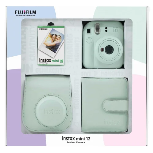 Instax mini 12 Yeşil Fotoğraf Makinesi 10'lu Film Kare Albüm ve Deri Kılıf Bundle Box - 1