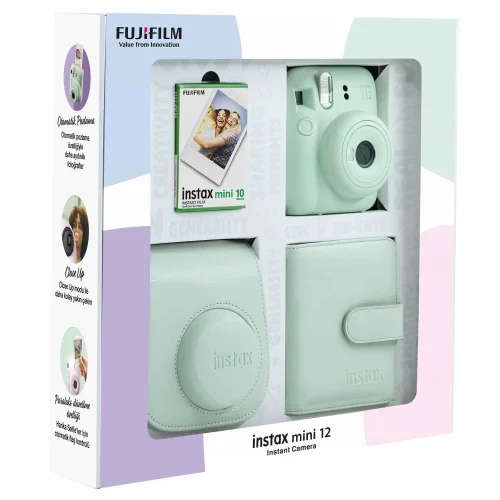Instax mini 12 Yeşil Fotoğraf Makinesi 10'lu Film Kare Albüm ve Deri Kılıf Bundle Box - 2